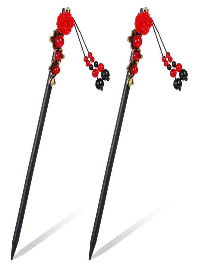 Apausvcm 2 Pcs Chinese Wooden Hair Sticks, Chinese Hair Pins for Women Retro Handmade Wooden Hairpins Flower Tassel Hair Chopsticks Japanese Hair Accessories Classic Hair Pins for Long Hair - Image 1